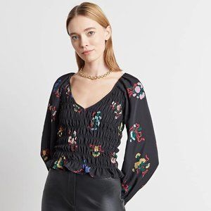 (New) Who What Wear Rejina Puff-Sleeve V-Neck Blouse in Bouquet